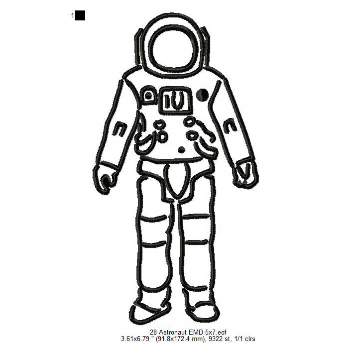 Astronaut Line Art Machine Embroidery Digitized Design Files