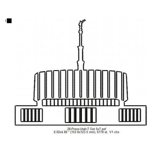 Provo Utah LDS Temple Outline Machine Embroidery Digitized Design Files