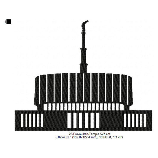 Provo Utah LDS Temple Silhouette Machine Embroidery Digitized Design Files