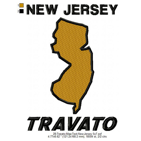 Travato New Jersey State Map Designs Machine Embroidery Digitized Design Files