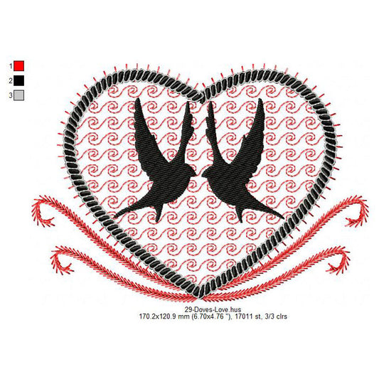 Couple Dove Bird Making Love Valentines Day Machine Embroidery Digitized Design Files