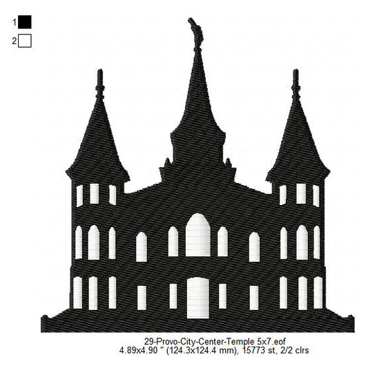 Provo City Center Utah LDS Temple Silhouette Machine Embroidery Digitized Design Files