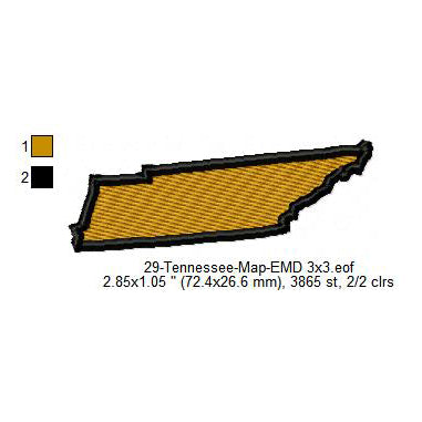 Tennessee State Map Machine Embroidery Digitized Design Files