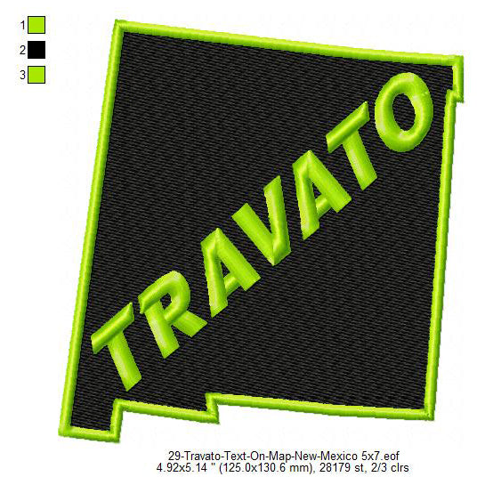 Travato New Mexico State Map Designs Machine Embroidery Digitized Design Files