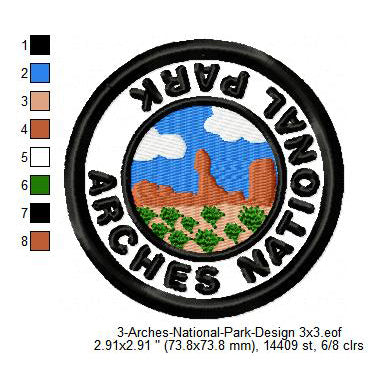 Arches National Park Merit Adulting Badge Machine Embroidery Digitized Design Files