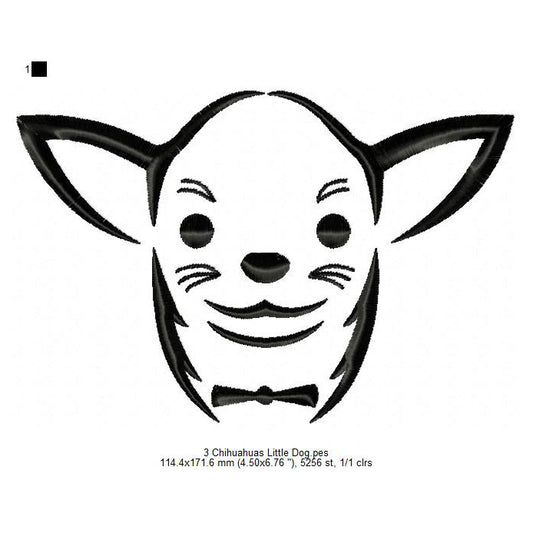 Chihuahua Cute Little Dog Line Art Silhouette Machine Embroidery Digitized Design Files