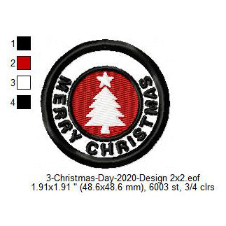 Merry Christmas Tree Silhouette Merit Badge Machine Embroidery Digitized Design Files