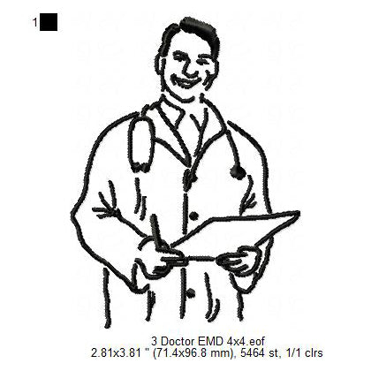 Male Doctor Line Art Silhouette Machine Embroidery Digitized Design Files