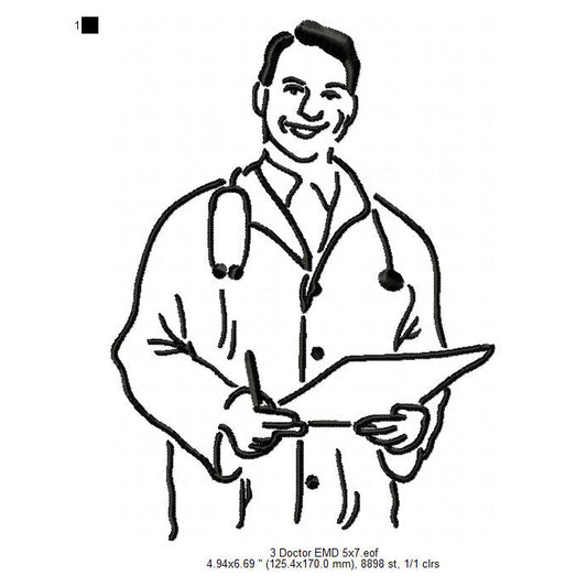 Male Doctor Line Art Silhouette Machine Embroidery Digitized Design Files