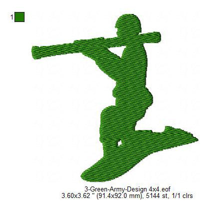 Green Army Silhouette Machine Embroidery Digitized Design Files