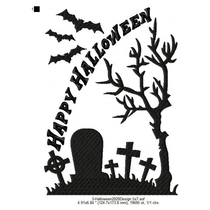 Happy Halloween Graveyard Scary Scenery Wishing Machine Embroidery Digitized Design Files