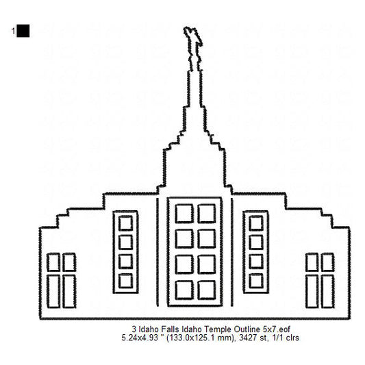 Idaho Falls LDS Temple Outline Machine Embroidery Digitized Design Files