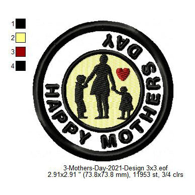 Happy Mothers Day Silhouette Merit Badge Machine Embroidery Digitized Design Files