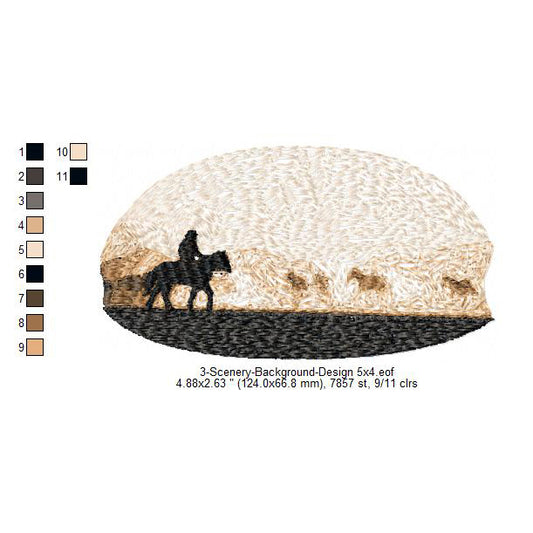 Desert Cowboy Scenery Background Machine Embroidery Digitized Design Files