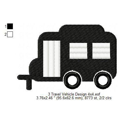 Travel Vehicle Silhouette Machine Embroidery Digitized Design Files