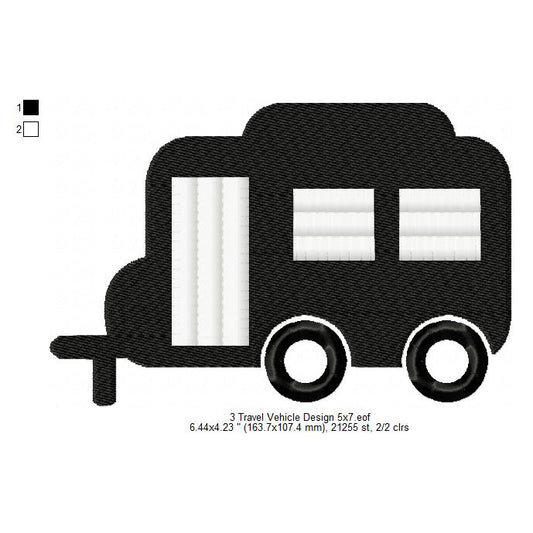 Travel Vehicle Silhouette Machine Embroidery Digitized Design Files