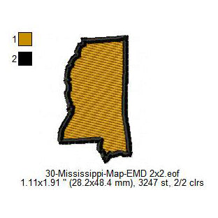 Mississippi State Map Machine Embroidery Digitized Design Files