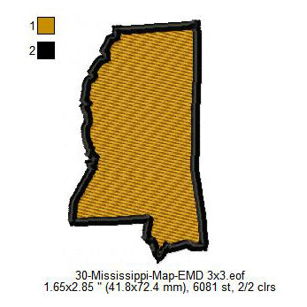 Mississippi State Map Machine Embroidery Digitized Design Files