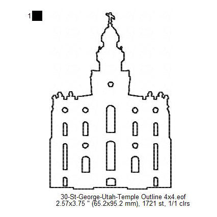 St George Utah LDS Temple Outline Machine Embroidery Digitized Design Files