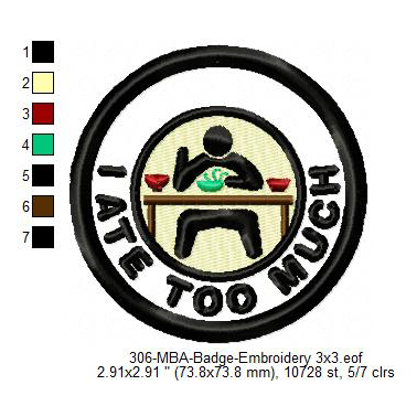 I Ate Too Much Merit Adulting Badge Machine Embroidery Digitized Design Files