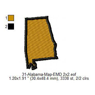 Alabama State Map Machine Embroidery Digitized Design Files