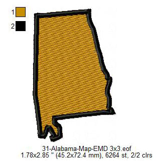 Alabama State Map Machine Embroidery Digitized Design Files