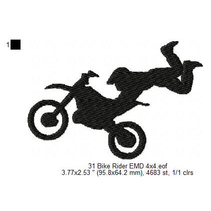 Motocross Dirt Bike Rider Silhouette Machine Embroidery Digitized Design Files