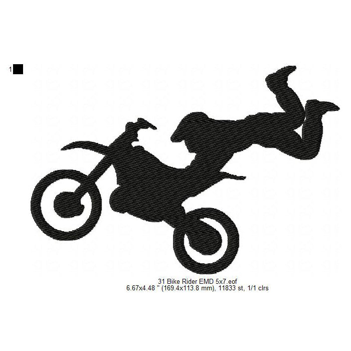 Motocross Dirt Bike Rider Silhouette Machine Embroidery Digitized Design Files