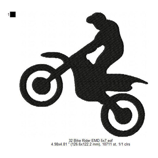 Motocross Dirt Bike Rider Silhouette Machine Embroidery Digitized Design Files