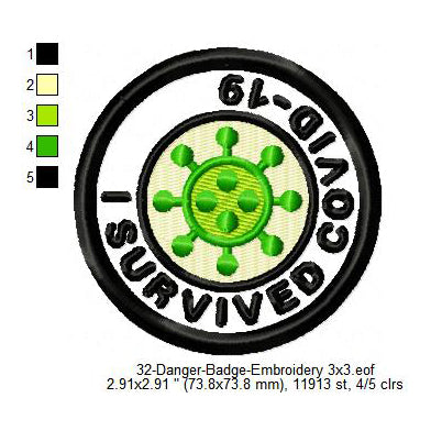 I Survived Covid-19 Merit Adulting Badge Machine Embroidery Digitized Design Files