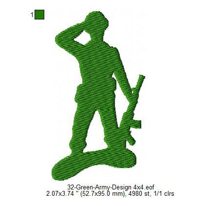 Green Army Silhouette Machine Embroidery Digitized Design Files