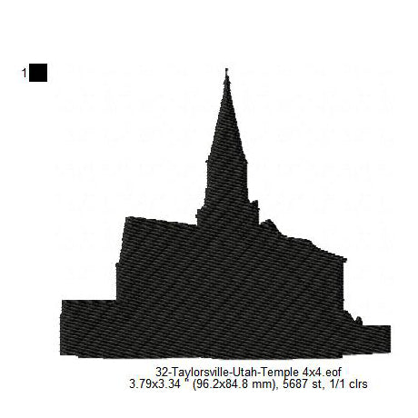 Taylorsville Utah LDS Temple Silhouette Machine Embroidery Digitized Design Files