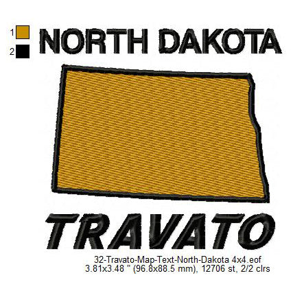 Travato North Dakota State Map Designs Machine Embroidery Digitized Design Files