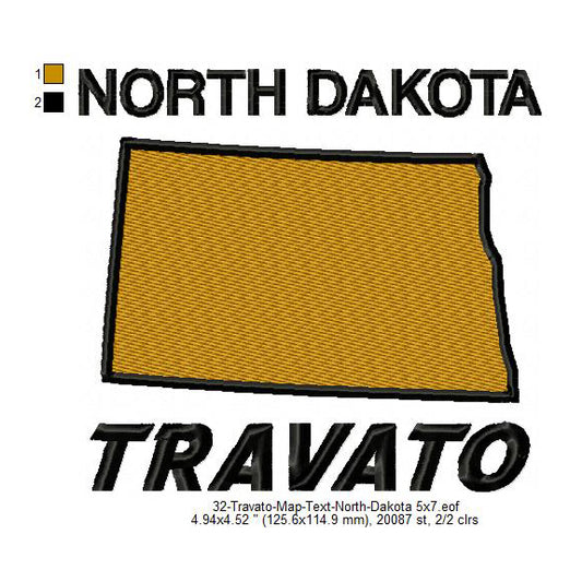 Travato North Dakota State Map Designs Machine Embroidery Digitized Design Files