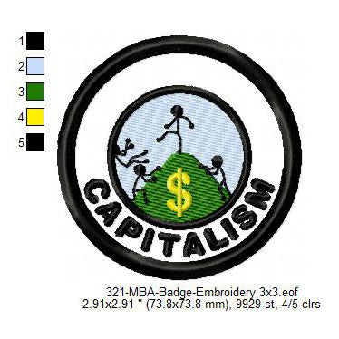 Capitalism Merit Adulting Badge Machine Embroidery Digitized Design Files