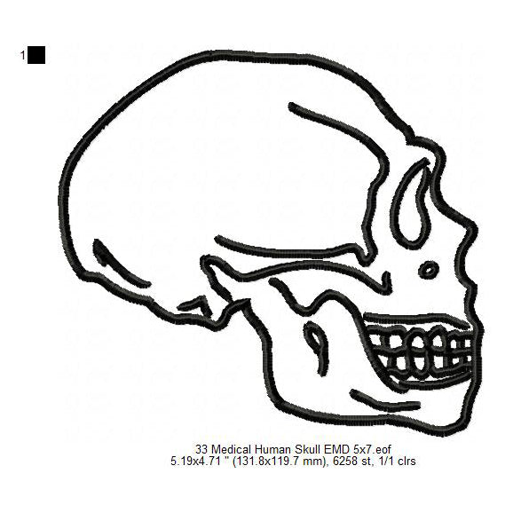 Human Skull Medical Line Art Machine Embroidery Digitized Design Files