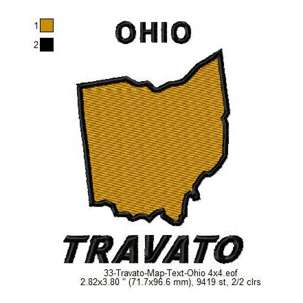 Travato Ohio Map State Designs Machine Embroidery Digitized Design Files