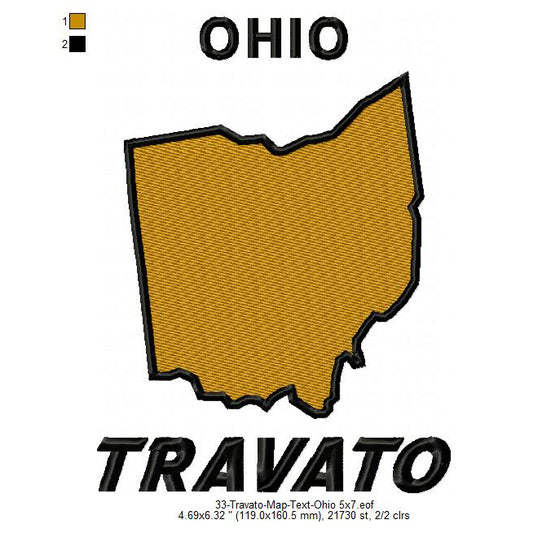 Travato Ohio Map State Designs Machine Embroidery Digitized Design Files