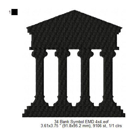 Bank Symbol Silhouette Machine Embroidery Digitized Design Files