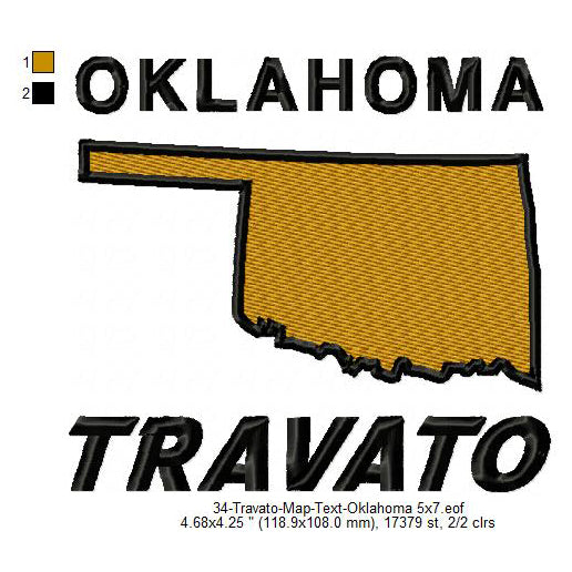 Travato Oklahoma State Map Designs Machine Embroidery Digitized Design Files