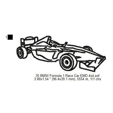 BMW Formula 1 Race Car Vehicle Line Art Machine Embroidery Digitized Design Files