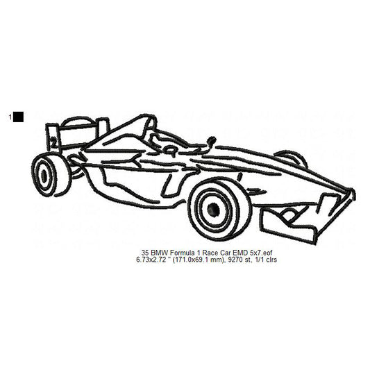 BMW Formula 1 Race Car Vehicle Line Art Machine Embroidery Digitized Design Files