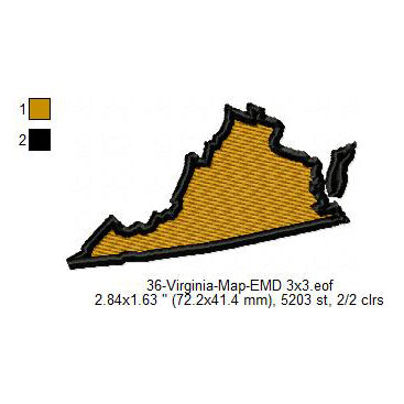 Virginia State Map Machine Embroidery Digitized Design Files