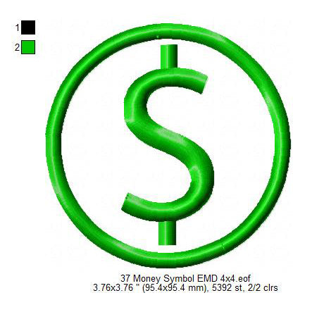 Dollar Money Symbol Line Art Machine Embroidery Digitized Design Files