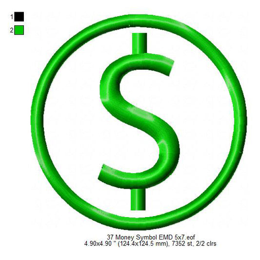 Dollar Money Symbol Line Art Machine Embroidery Digitized Design Files