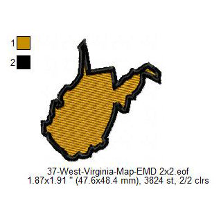 West Virginia State Map Machine Embroidery Digitized Design Files