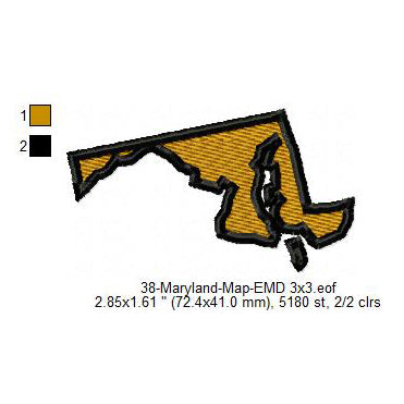 Maryland State Map Machine Embroidery Digitized Design Files