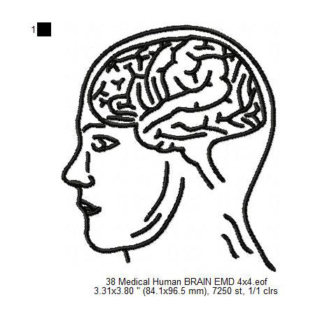 Human Brain Medical Line Art Machine Embroidery Digitized Design Files