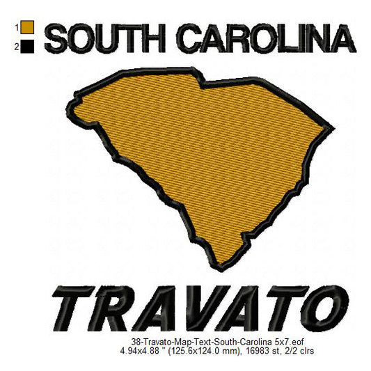 Travato South Carolina State Map Designs Machine Embroidery Digitized Design Files