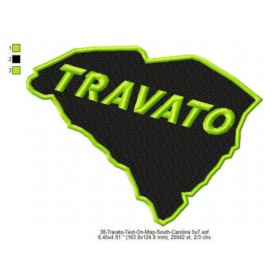 Travato South Carolina State Map Designs Machine Embroidery Digitized Design Files